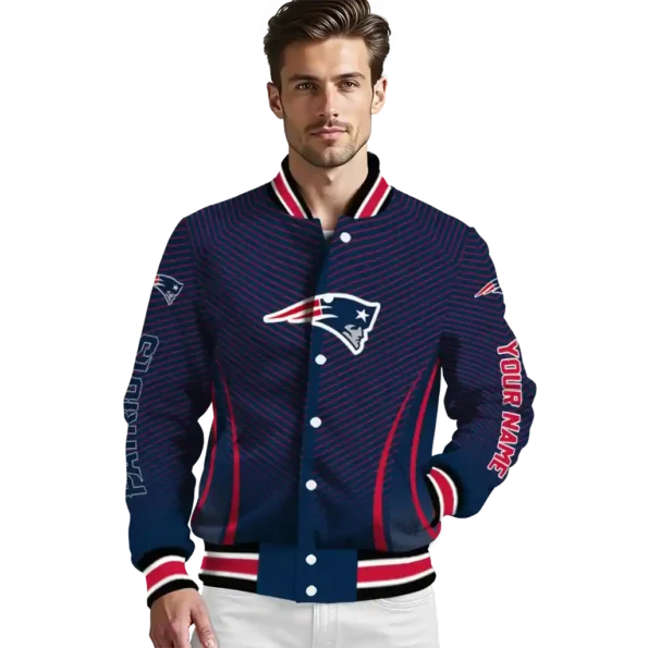 personalized new england patriots chevron arrow blue varsity jacket high quality
