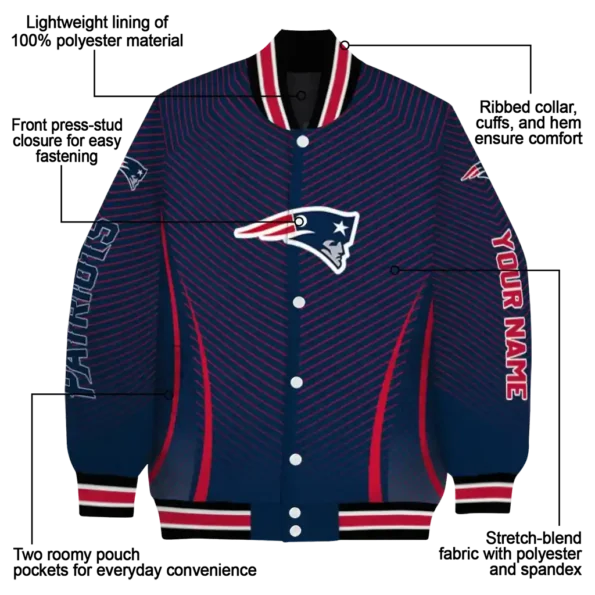 personalized new england patriots chevron arrow blue varsity jacket new arrival