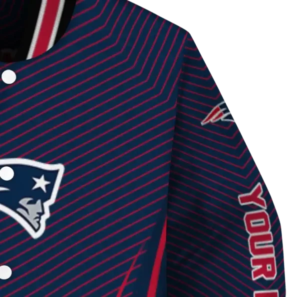 personalized new england patriots chevron arrow blue varsity jacket premium grade