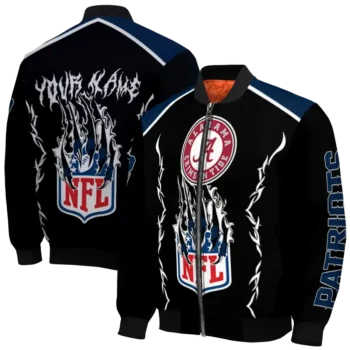 personalized new england patriots claw blood blue black bomber jacket fashion forward