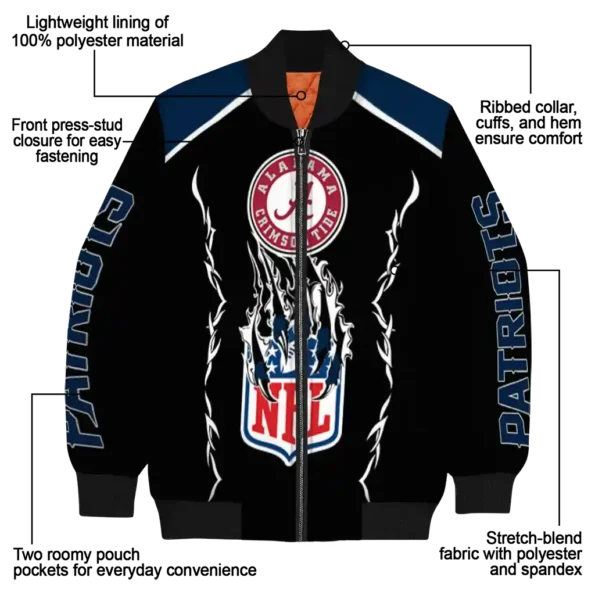 personalized new england patriots claw blood blue black bomber jacket new arrival