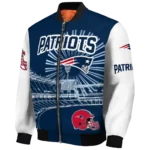 personalized new england patriots ferris arena blue white bomber jacket best selling