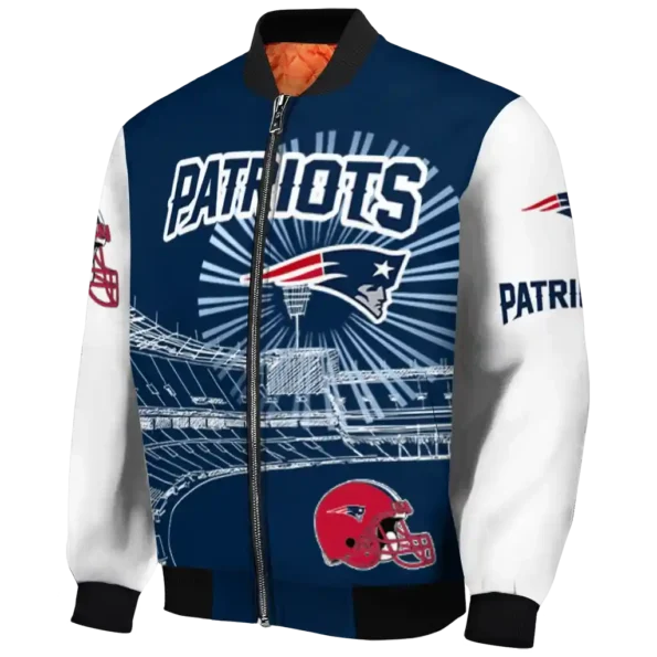 personalized new england patriots ferris arena blue white bomber jacket best selling