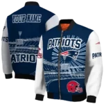 personalized new england patriots ferris arena blue white bomber jacket best selling