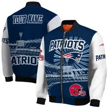 personalized new england patriots ferris arena blue white bomber jacket fashion forward