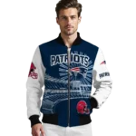 personalized new england patriots ferris arena blue white bomber jacket best selling