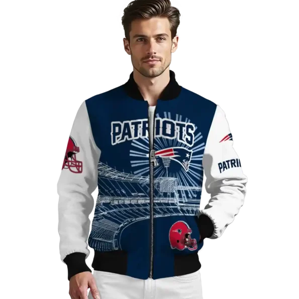 personalized new england patriots ferris arena blue white bomber jacket high quality