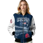 personalized new england patriots ferris arena blue white bomber jacket best selling