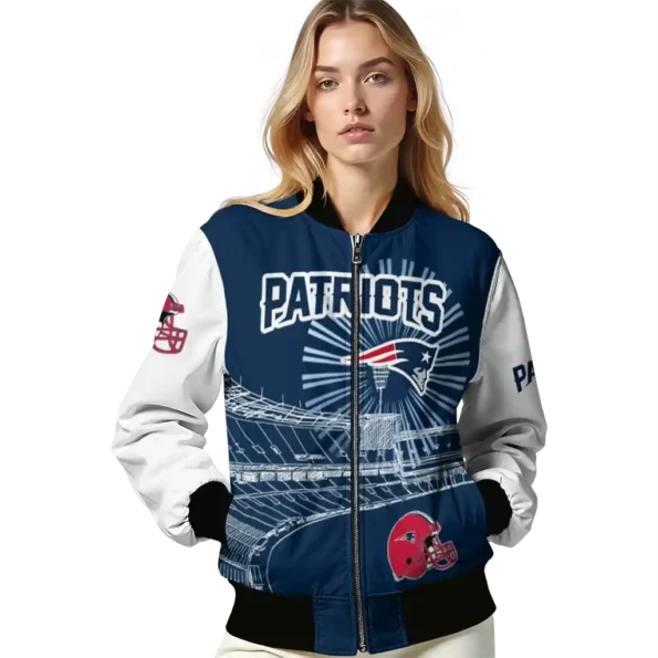 personalized new england patriots ferris arena blue white bomber jacket latest model