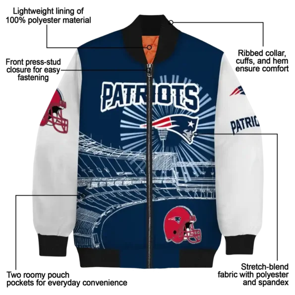 personalized new england patriots ferris arena blue white bomber jacket new arrival