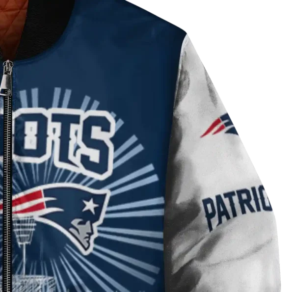 personalized new england patriots ferris arena blue white bomber jacket premium grade