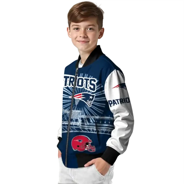 personalized new england patriots ferris arena blue white bomber jacket trendy