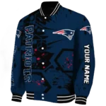 personalized new england patriots hexagon cluster blue black varsity jacket best selling