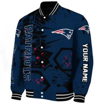 personalized new england patriots hexagon cluster blue black varsity jacket best selling
