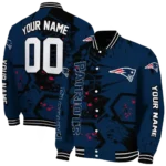 personalized new england patriots hexagon cluster blue black varsity jacket best selling