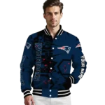 personalized new england patriots hexagon cluster blue black varsity jacket best selling