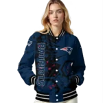 personalized new england patriots hexagon cluster blue black varsity jacket best selling