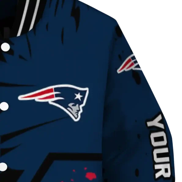 personalized new england patriots hexagon cluster blue black varsity jacket premium grade