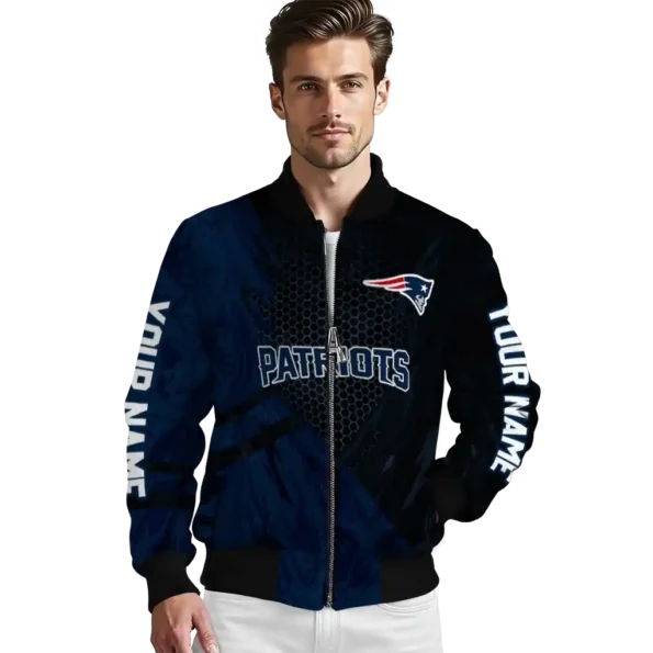 personalized new england patriots hexagon mesh blue black bomber jacket high quality