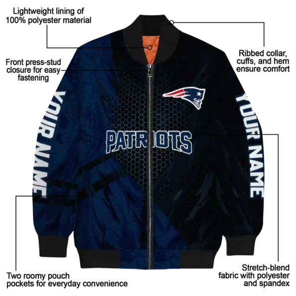 personalized new england patriots hexagon mesh blue black bomber jacket new arrival