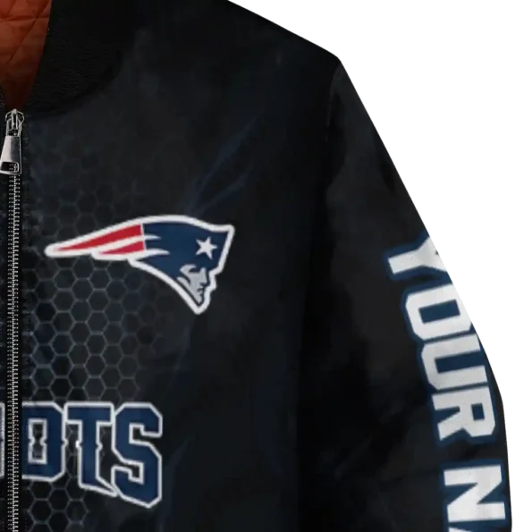 personalized new england patriots hexagon mesh blue black bomber jacket premium grade