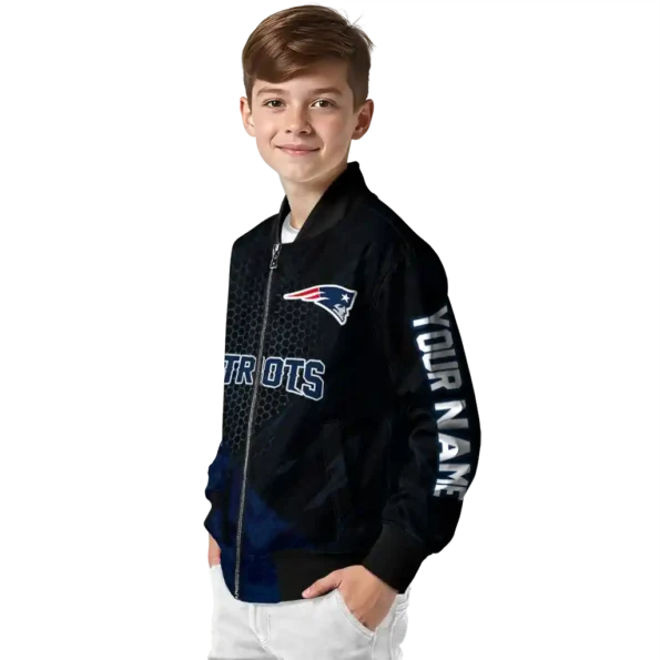 personalized new england patriots hexagon mesh blue black bomber jacket trendy
