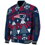 personalized new england patriots pyramid shapes blue varsity jacket best selling