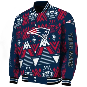 personalized new england patriots pyramid shapes blue varsity jacket best selling