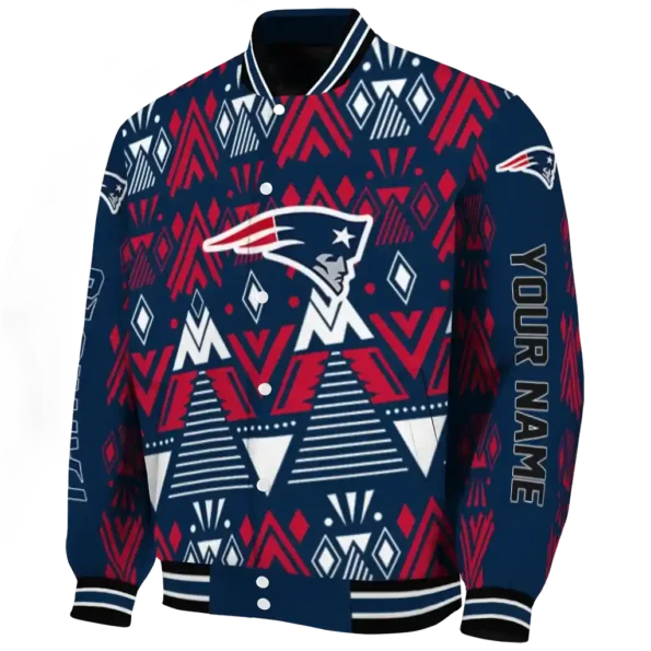 personalized new england patriots pyramid shapes blue varsity jacket best selling