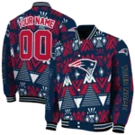 personalized new england patriots pyramid shapes blue varsity jacket best selling