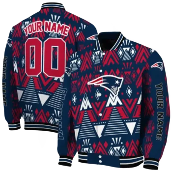 personalized new england patriots pyramid shapes blue varsity jacket fashion forward