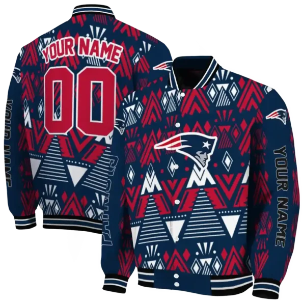 personalized new england patriots pyramid shapes blue varsity jacket fashion forward