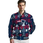 personalized new england patriots pyramid shapes blue varsity jacket best selling