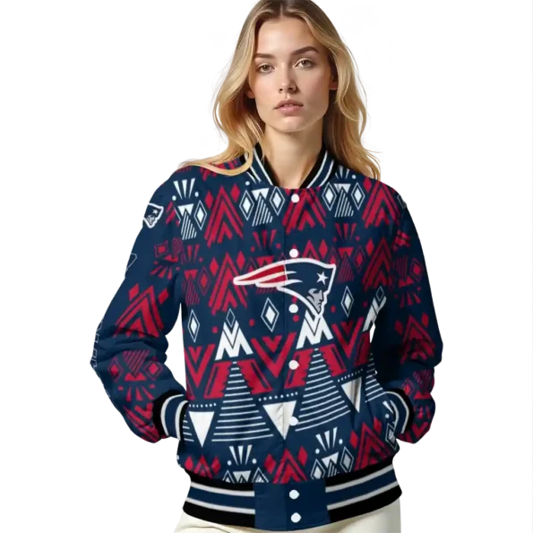 personalized new england patriots pyramid shapes blue varsity jacket latest model
