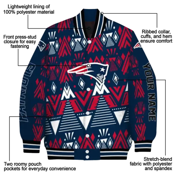 personalized new england patriots pyramid shapes blue varsity jacket new arrival