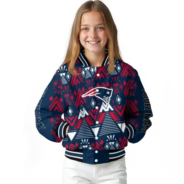 personalized new england patriots pyramid shapes blue varsity jacket top rated