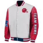 personalized new england patriots speckled arms blue gray varsity jacket best selling
