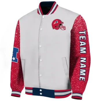 personalized new england patriots speckled arms blue gray varsity jacket best selling