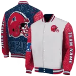personalized new england patriots speckled arms blue gray varsity jacket best selling