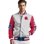 personalized new england patriots speckled arms blue gray varsity jacket best selling