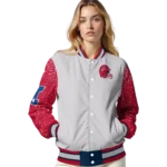 personalized new england patriots speckled arms blue gray varsity jacket best selling