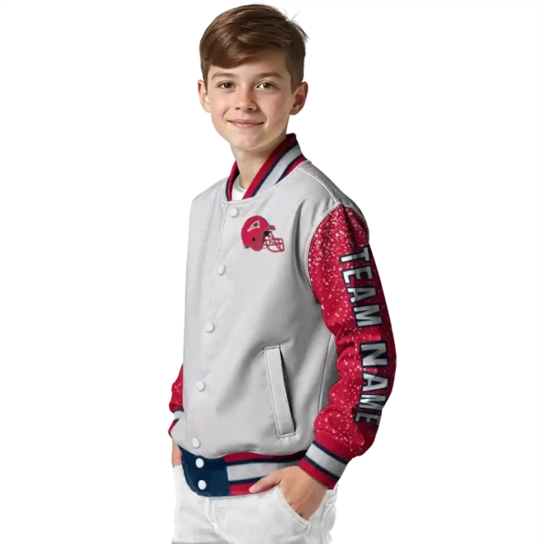 personalized new england patriots speckled arms blue gray varsity jacket trendy