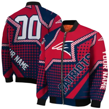 personalized new england patriots star burst blue bomber jacket fashion forward