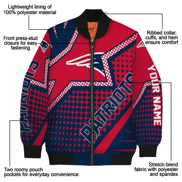 personalized new england patriots star burst blue bomber jacket new arrival