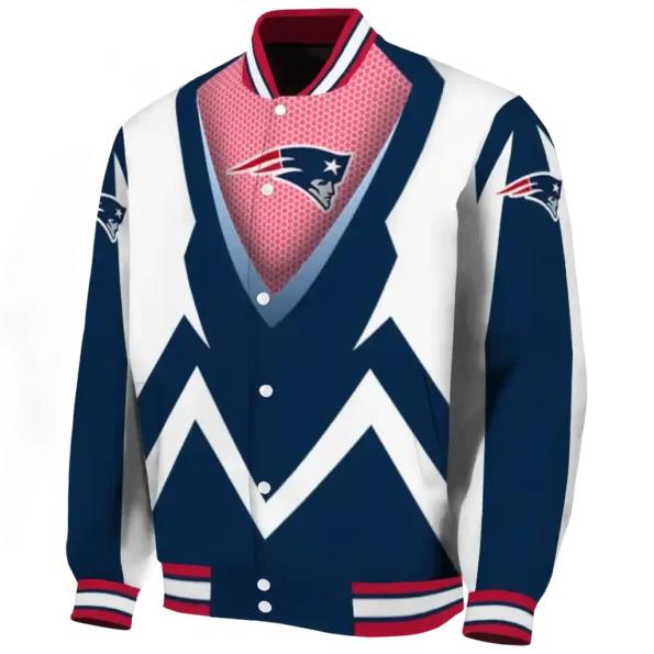 personalized new england patriots v stripes blue white varsity jacket best selling