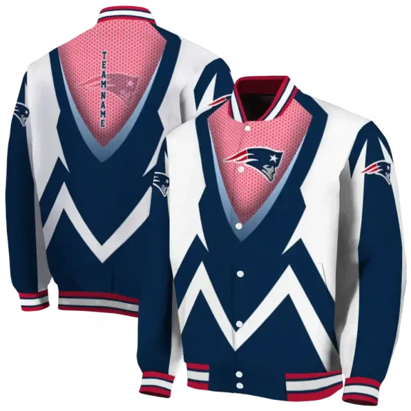 personalized new england patriots v stripes blue white varsity jacket fashion forward
