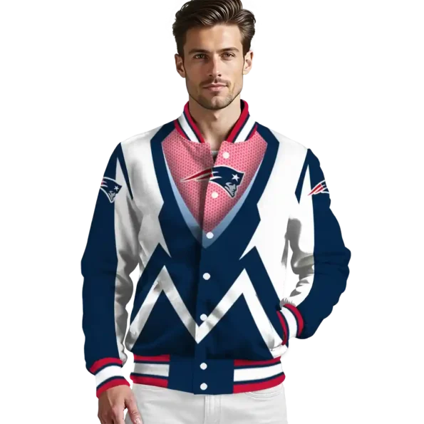 personalized new england patriots v stripes blue white varsity jacket high quality