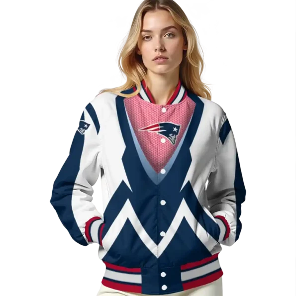 personalized new england patriots v stripes blue white varsity jacket latest model