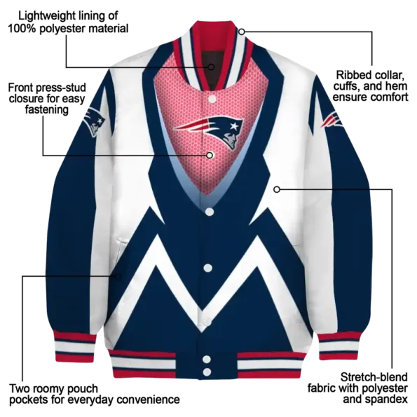 personalized new england patriots v stripes blue white varsity jacket new arrival