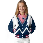personalized new england patriots v stripes blue white varsity jacket best selling